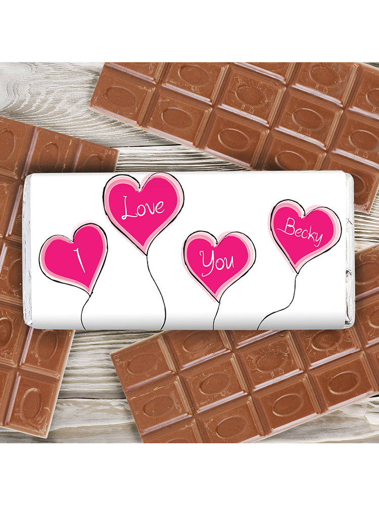 Personalised Heart Balloon Milk Chocolate Bar
