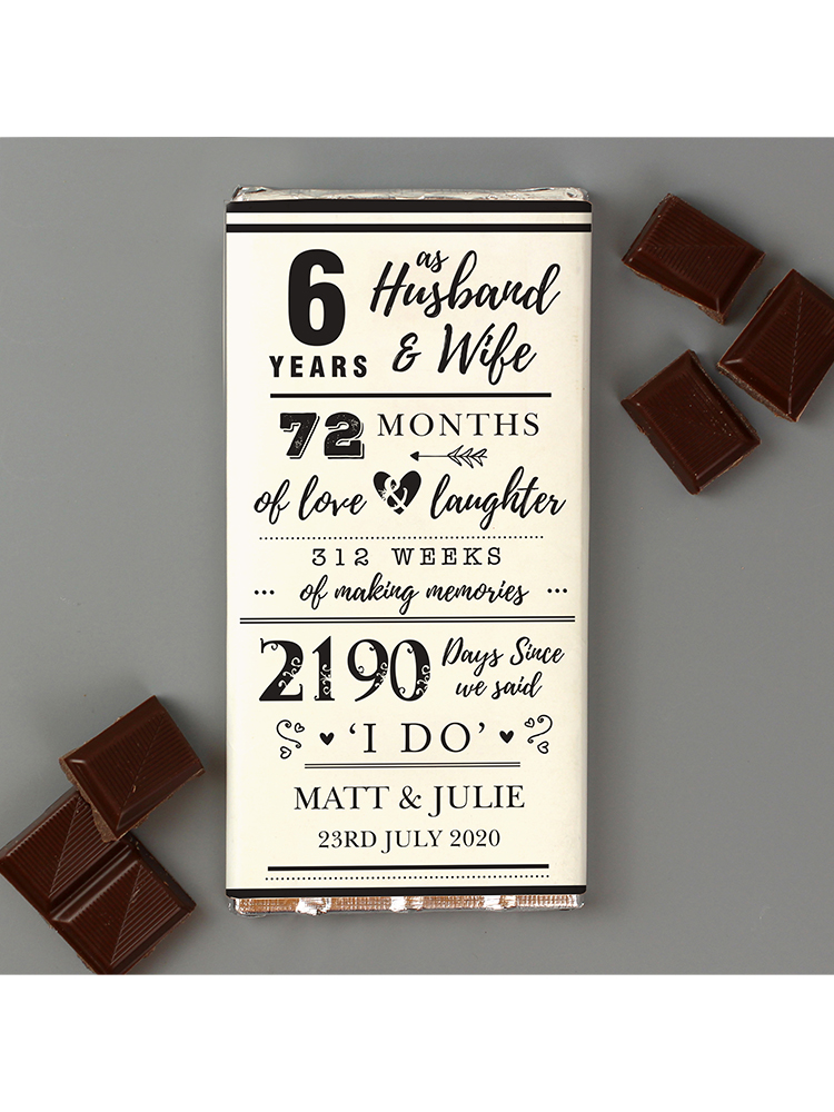 Personalised 6th Anniversary Milk Chocolate Bar