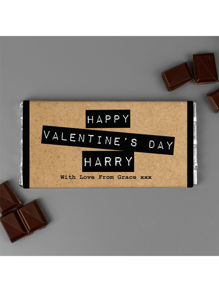 Personalised Valentine's Kraft Design Milk Chocolate Bar