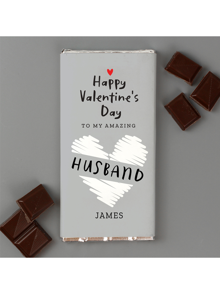 Personalised Valentine's Day Grey Design Milk Chocolate Bar