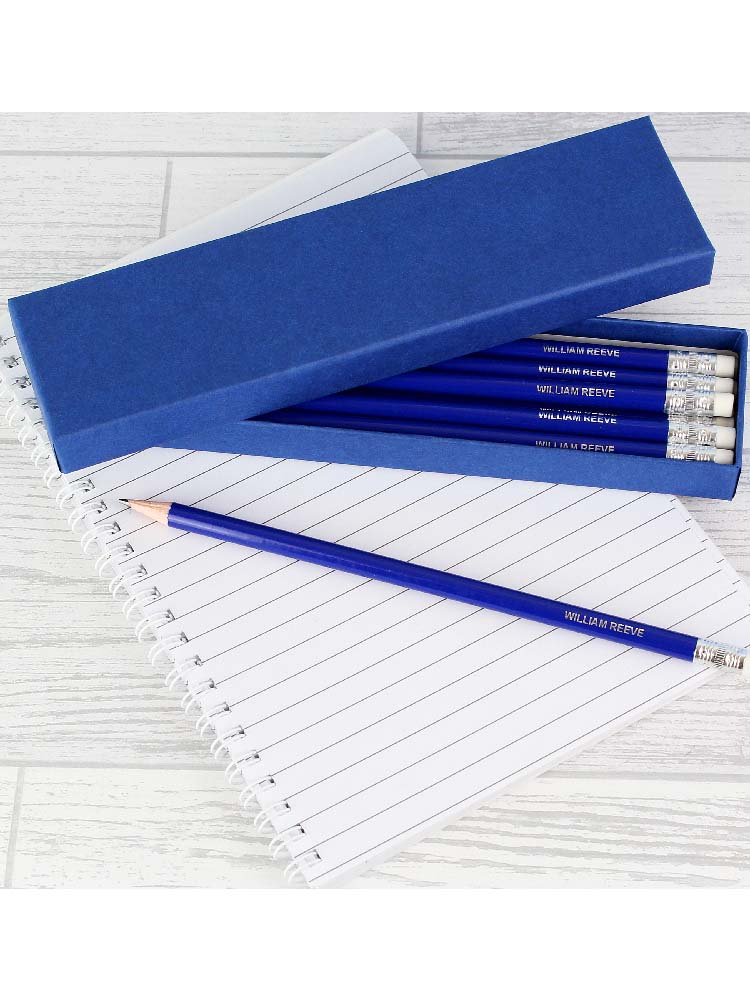 Personalised Box of 12 Blue HB Pencils