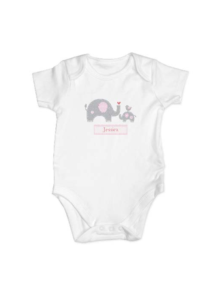 Personalised Pink Elephant 0-3 Months Baby Vest