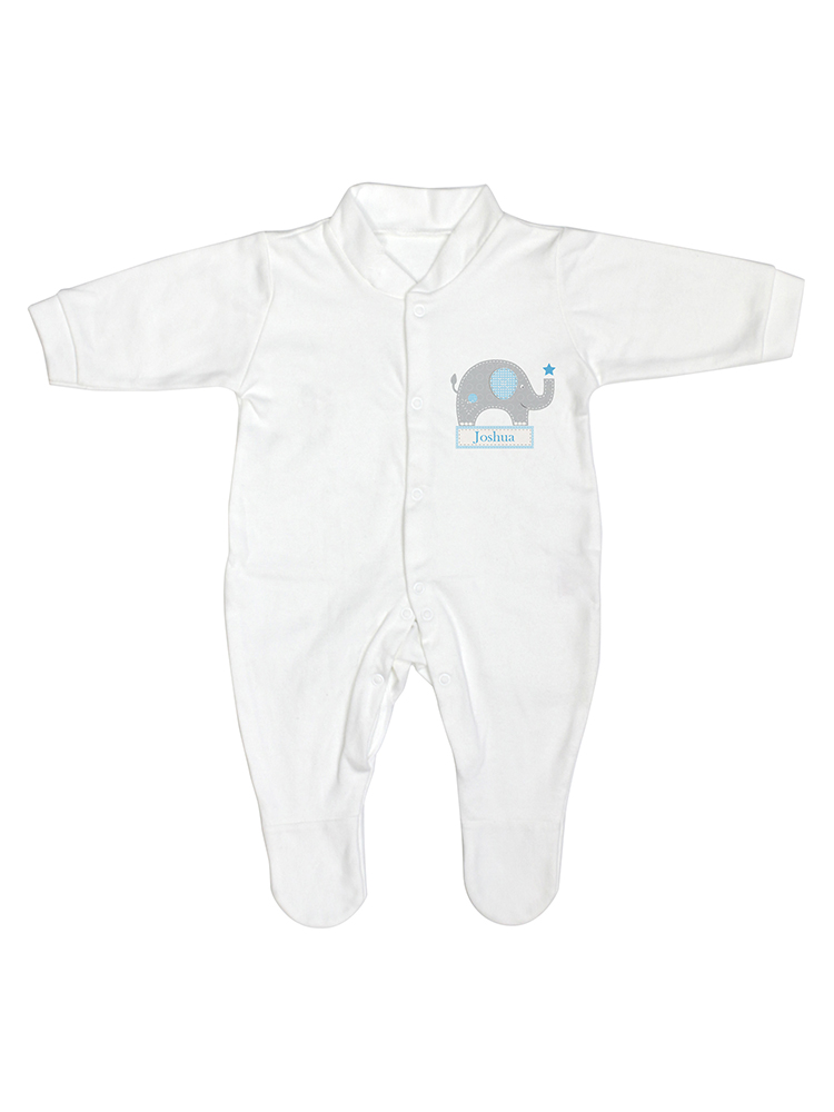 Personalised Blue Elephant 0-3 Months Babygrow