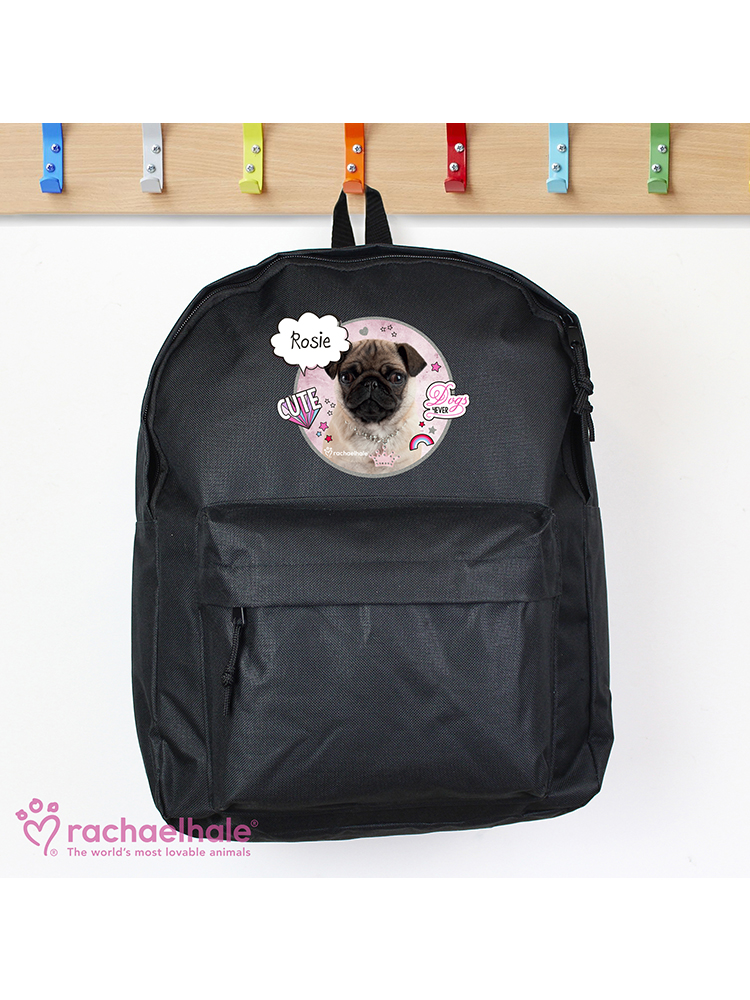 Personalised Rachael Hale Doodle Pug Black Backpack