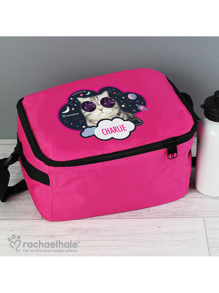 Personalised Rachael Hale Space Cat Pink Lunch Bag