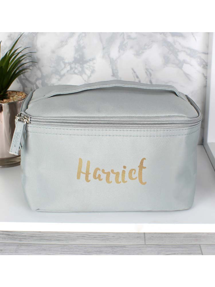 Personalised Gold Name Grey Vanity Bag