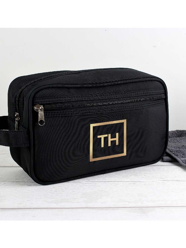 Personalised Gold Initials Black Vanity Bag