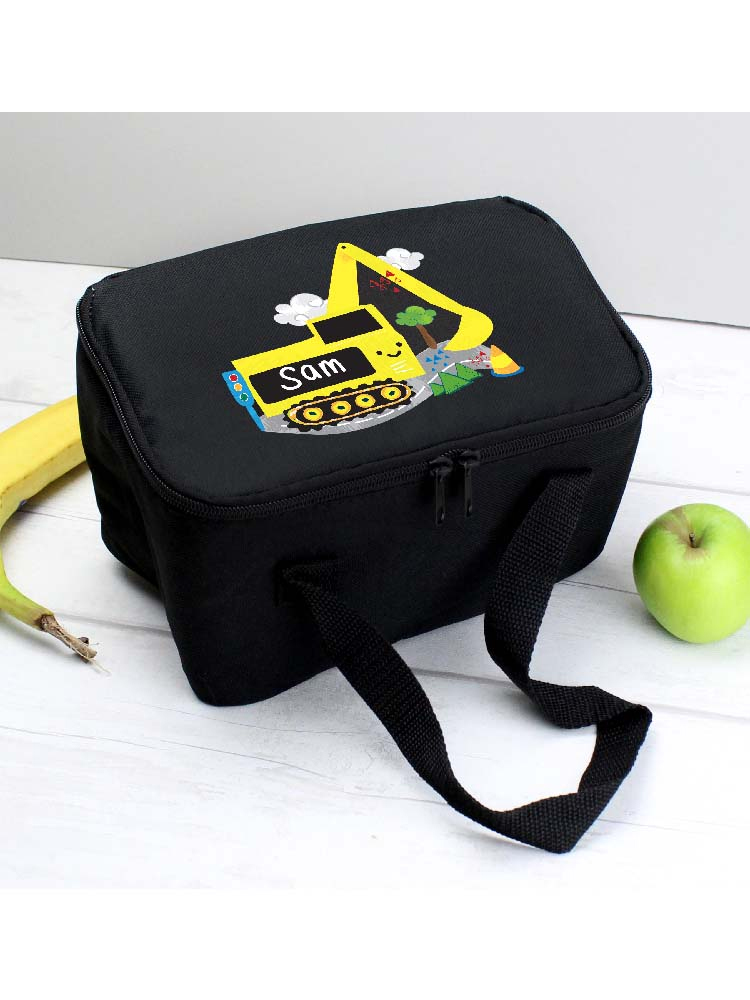 Personalised Digger Black Lunch Bag