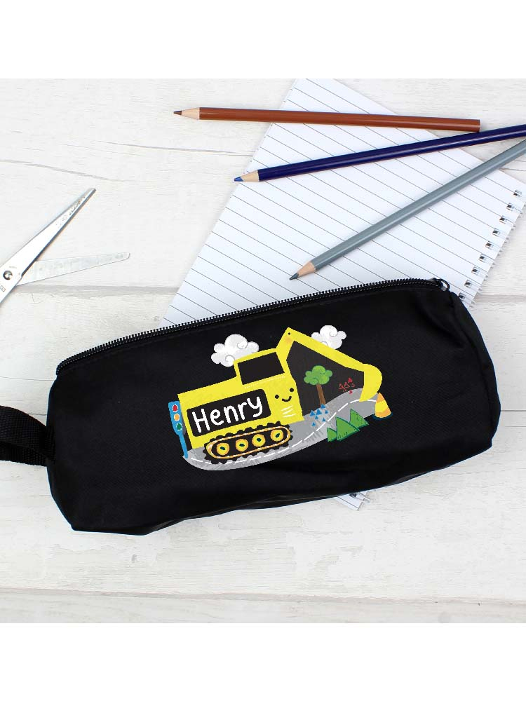 Personalised Digger Black Pencil Case