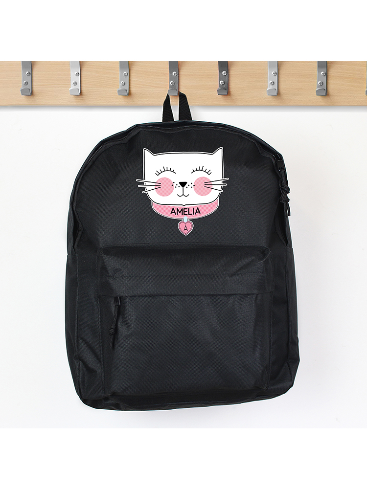 Personalised Cute Cat Black Backpack