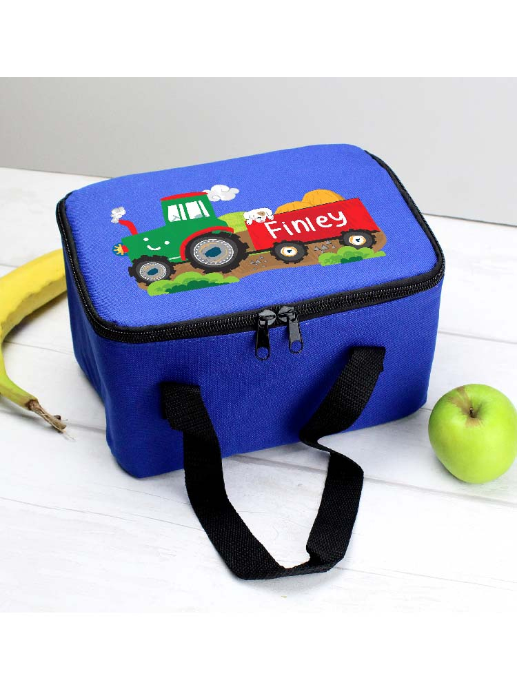 Personalised Tractor Blue Lunch Bag