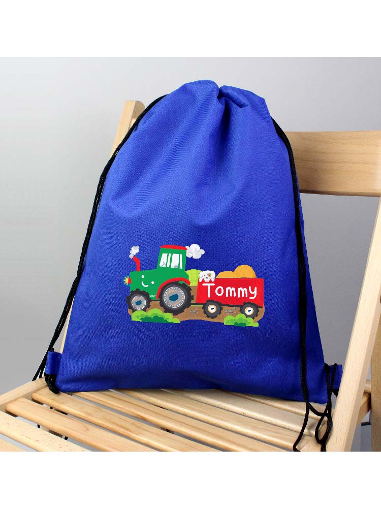 Personalised Tractor Blue Swim & Kit Bag