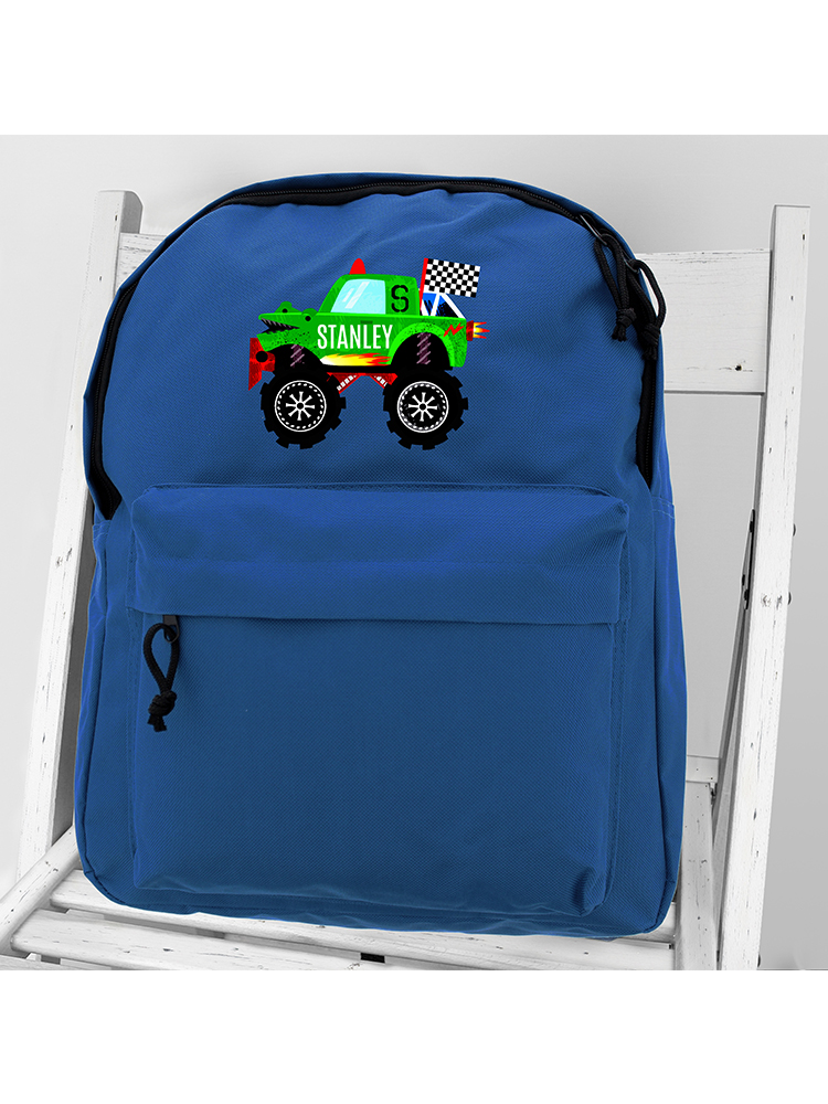 Personalised Monster Truck Blue Backpack