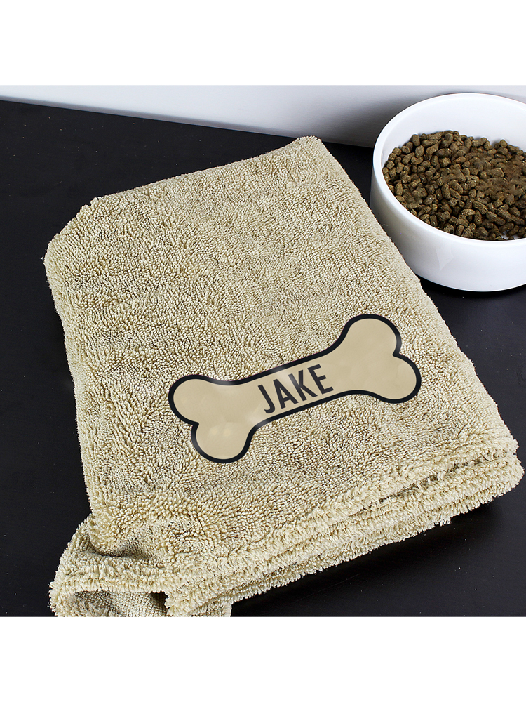 Personalised Bone Brown Microfibre Pet Towel