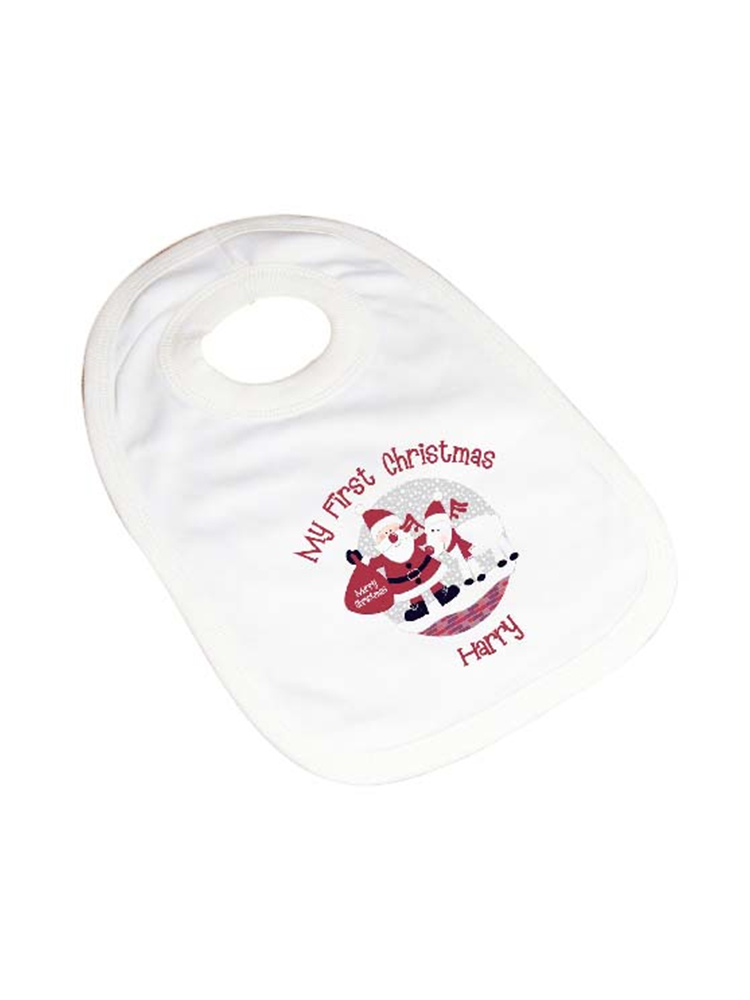 Personalised Rooftop Santa 1st Christmas Bib