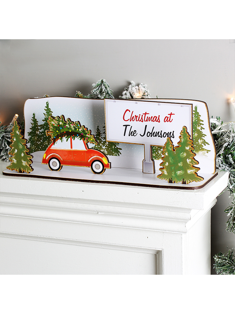 Personalised Driving Home For Christmas Wooden Scene