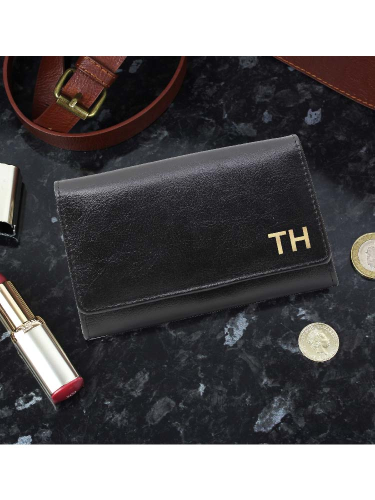 Personalised Gold Initials Black Purse