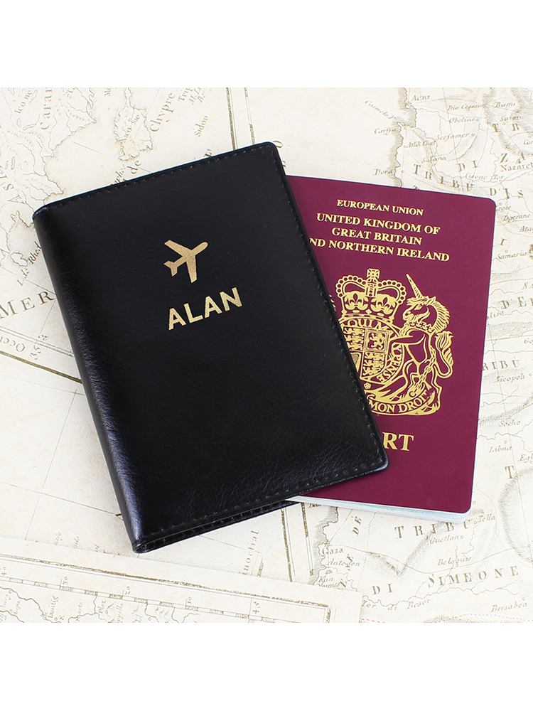 Personalised Gold Name Black Passport Holder