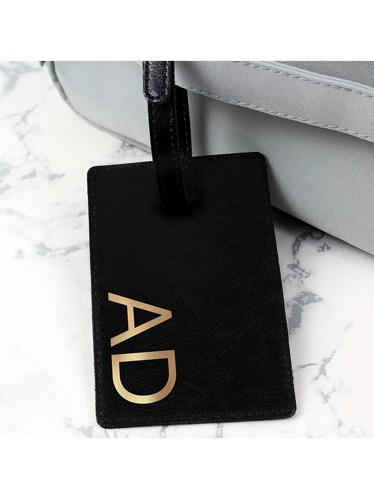 Personalised Gold Initials Black Luggage Tag