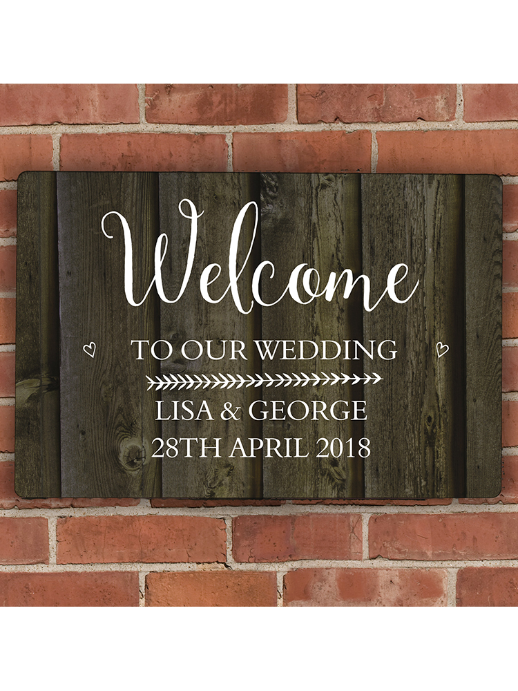 Personalised Walnut Wood Grain Metal Sign