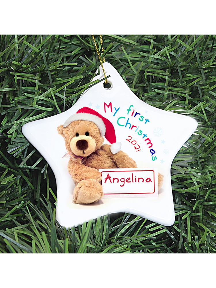 Personalised My First Christmas Teddy Ceramic Star Decoration