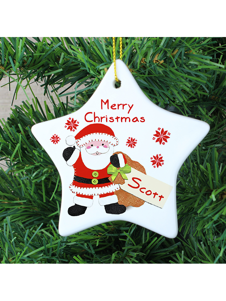 Personalised Felt Stitch Santa Ceramic Star Decoration