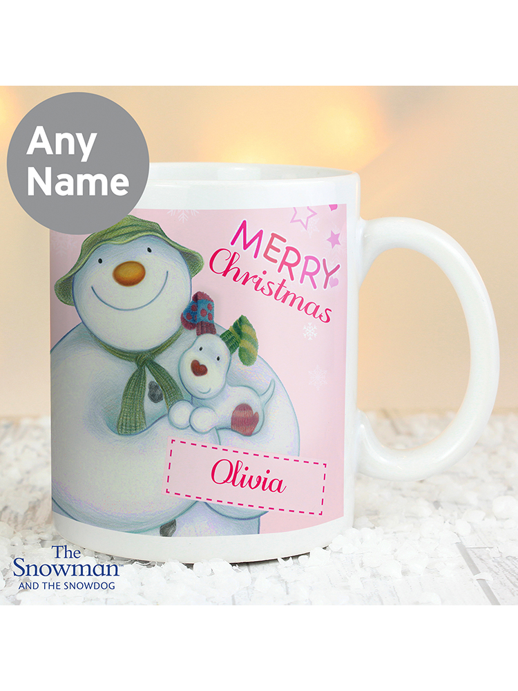 Personalised The Snowman and the Snowdog Pink Mug