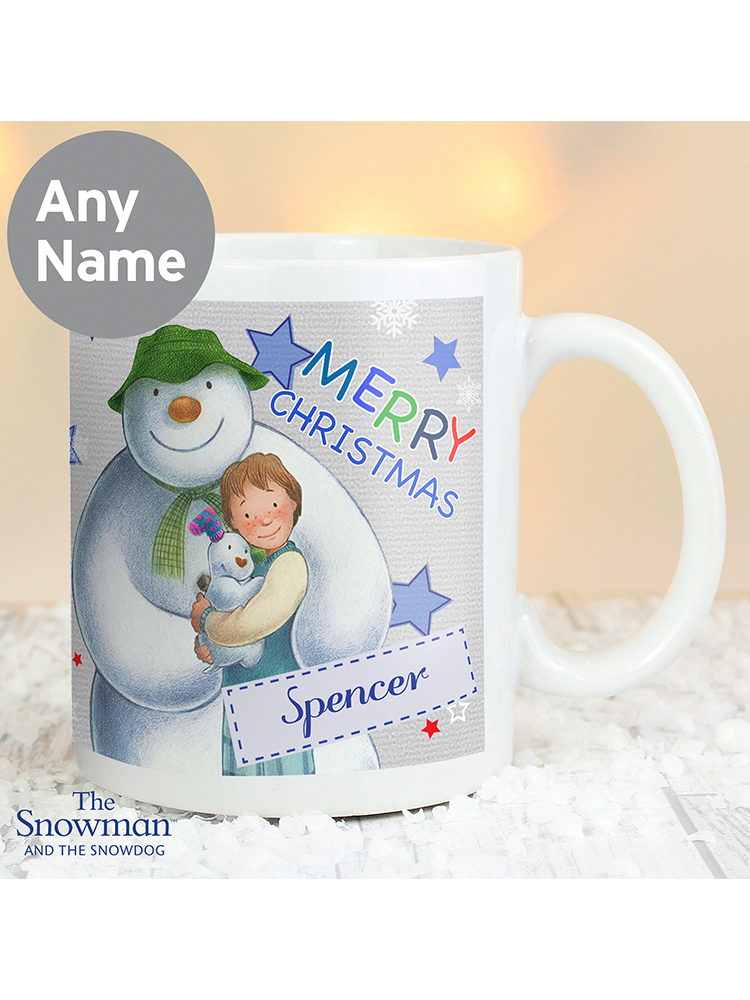 Personalised The Snowman and the Snowdog Blue Mug