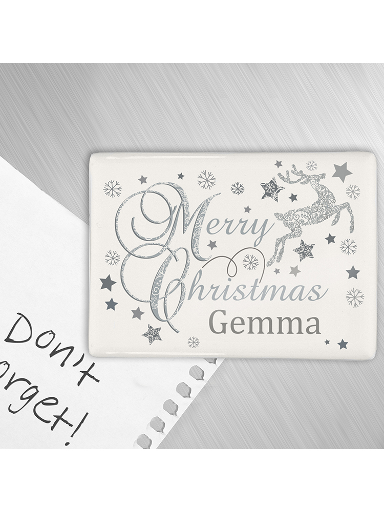 Personalised Silver Reindeer Fridge Magnet