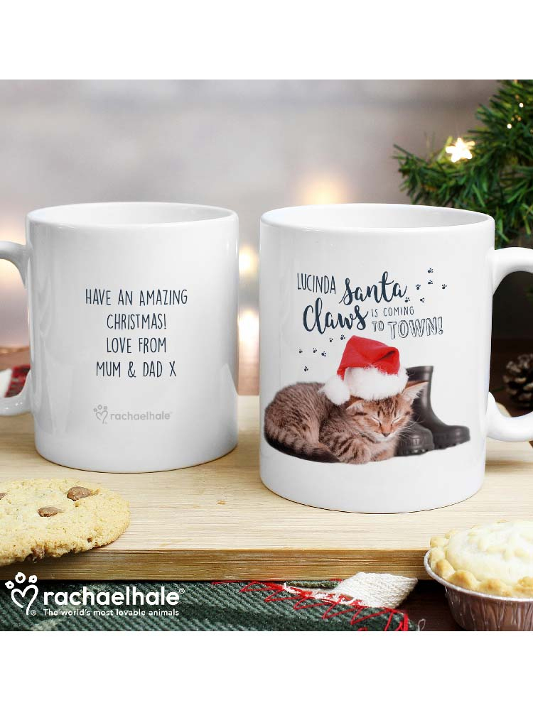 Personalised Rachael Hale Santa Claws Christmas Cat Mug