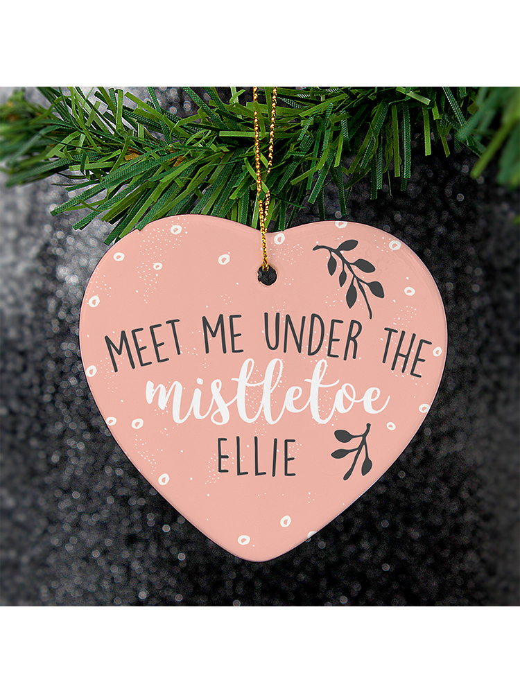 Personalised 'Meet Me Under The Mistletoe' Ceramic Heart Decoration