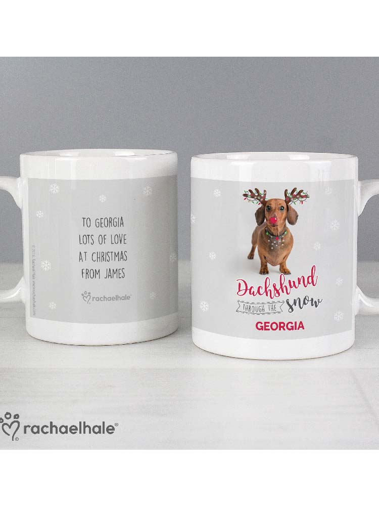 Personalised Rachael Hale Christmas Dachshund Through the Snow Mug