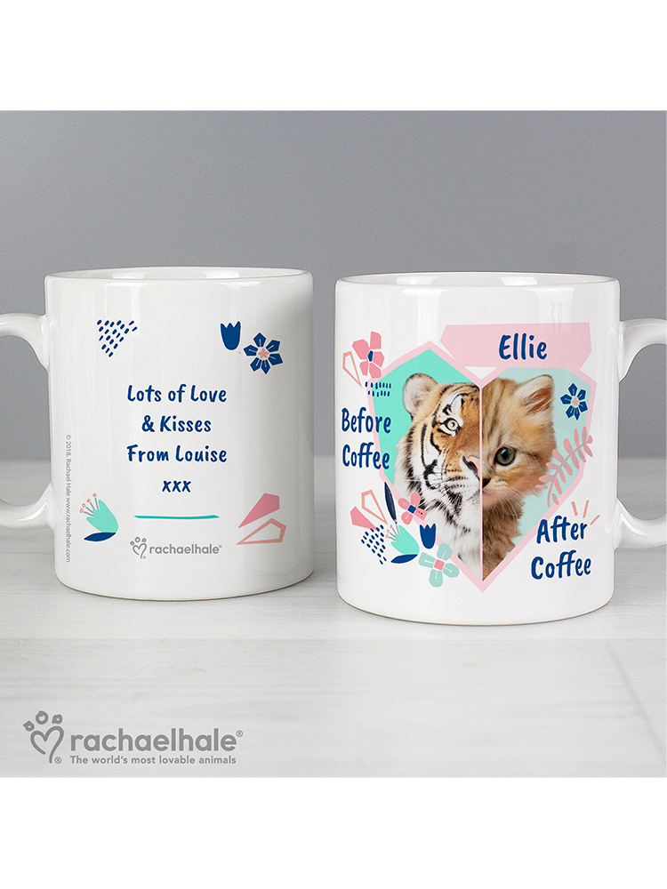 Personalised Rachael Hale 'Before Coffee/After Coffee' Cat Mug