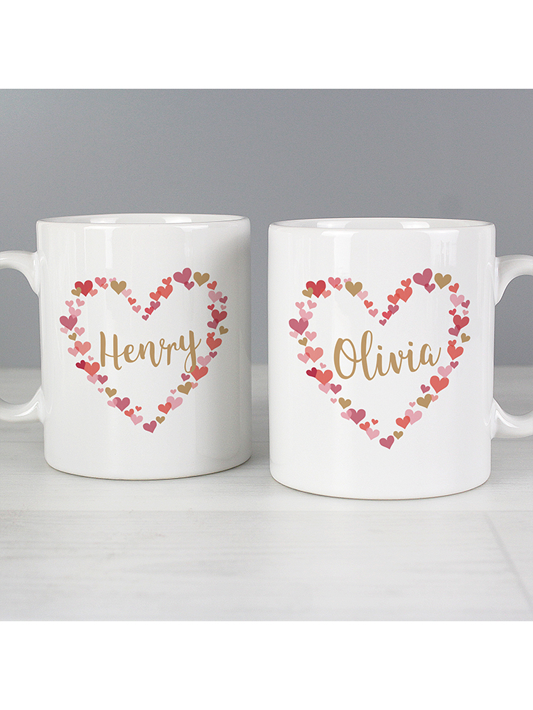 Personalised Confetti Hearts Wedding Mug Set