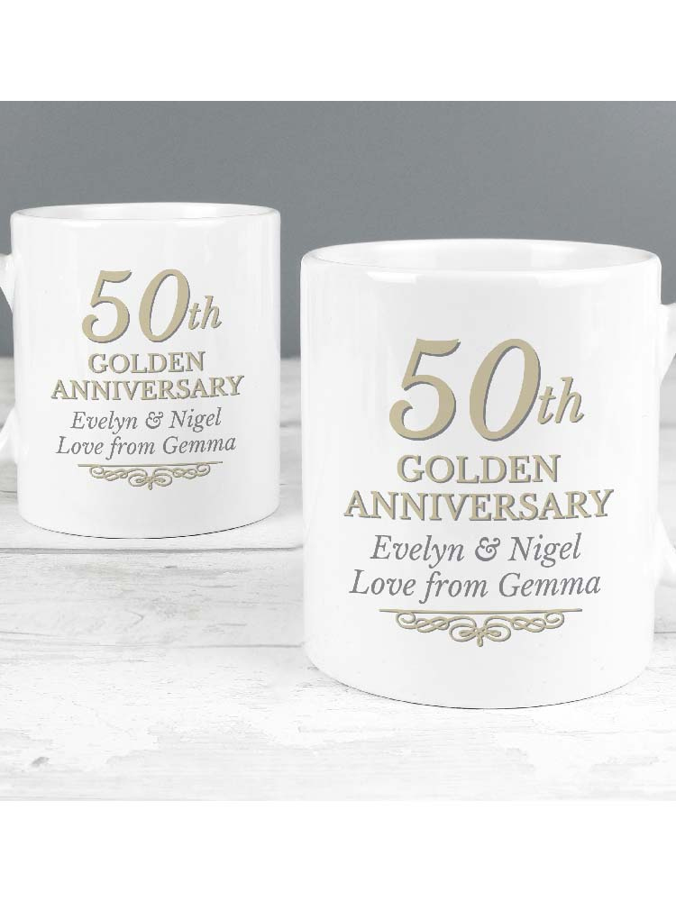 Personalised 50th Golden Anniversary Mug Set