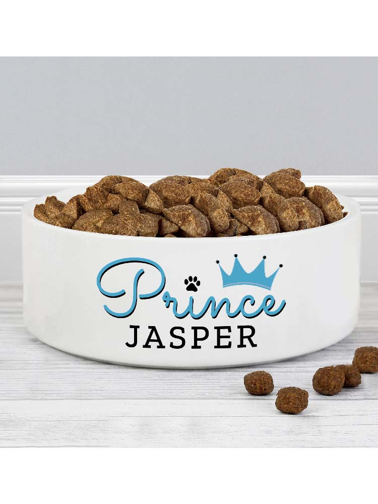 Personalised Prince 14cm Medium Ceramic White Pet Bowl