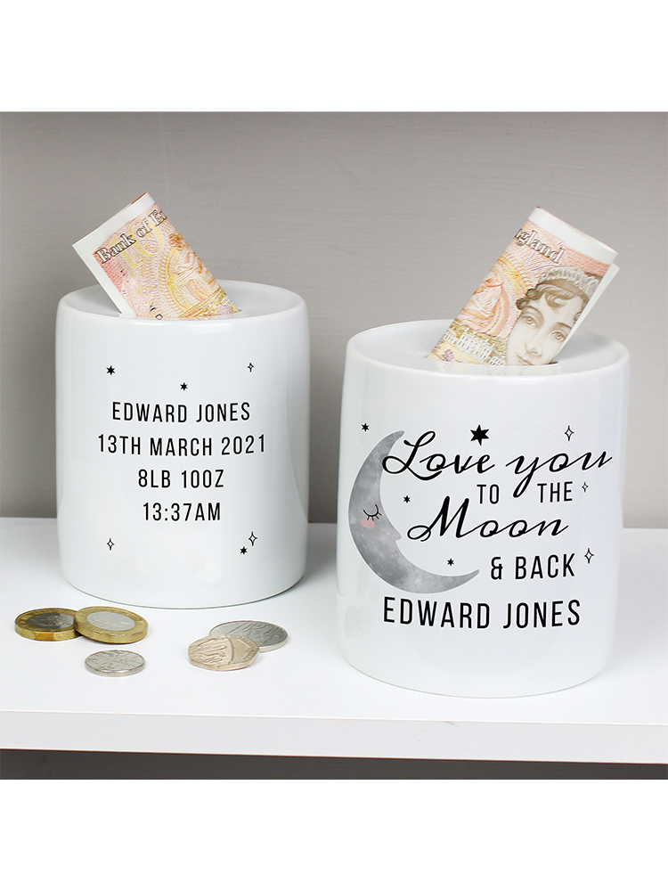 Personalised To the Moon and Back Ceramic Money Box