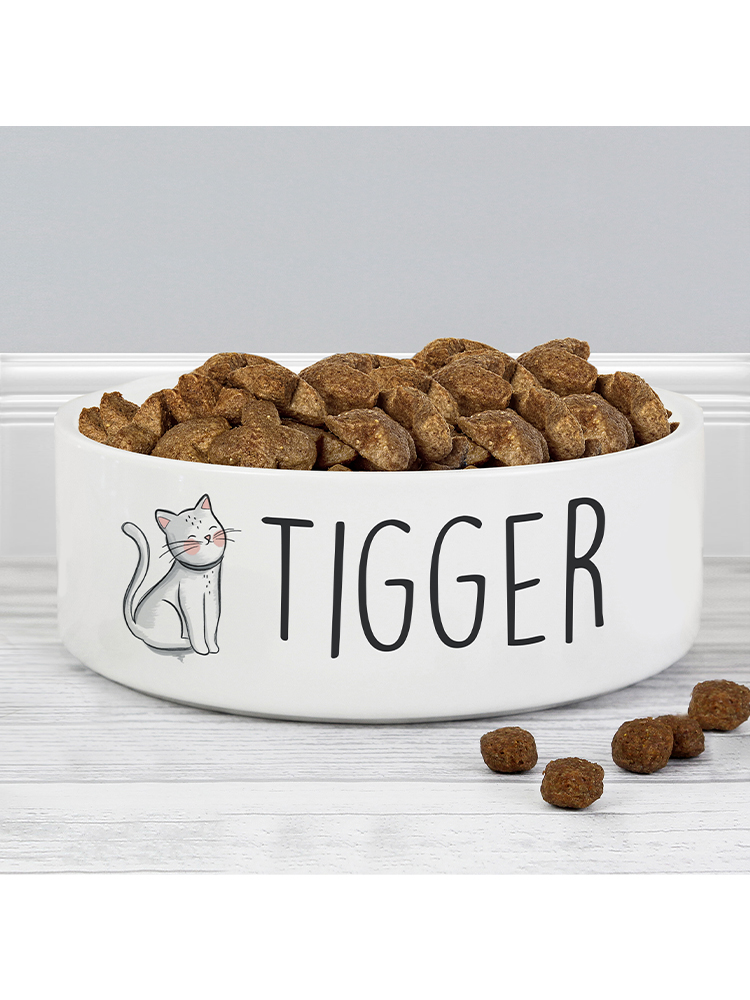 Personalised Scribble Cat 14cm Medium Pet Bowl