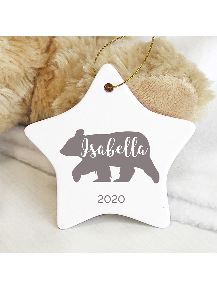 Personalised Polar Bear Ceramic Star Decoration