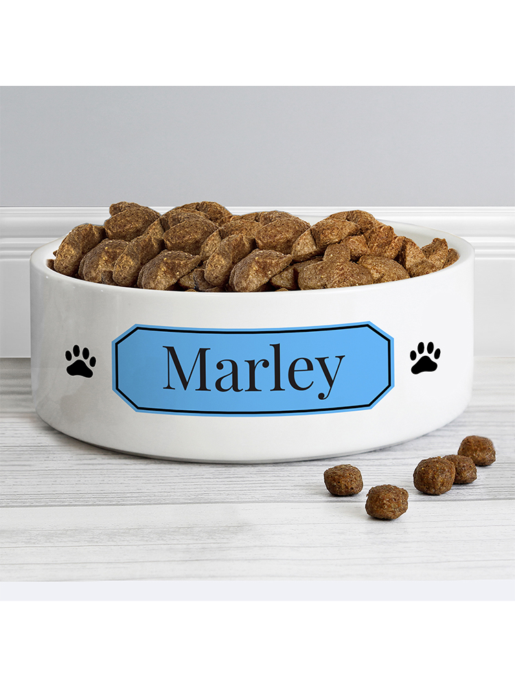 Personalised Blue Plaque 14cm Medium Pet Bowl