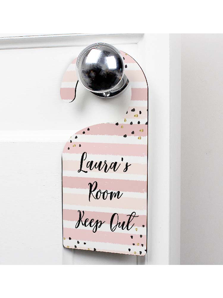 Personalised Gold and Pink Stripe Door Hanger