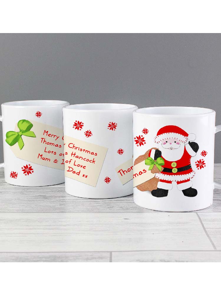 Personalised Felt Stitch Santa Plastic Mug