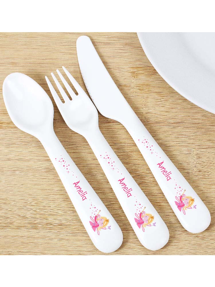 Personalised Garden Fairy 3 Piece Plastic Cutlery Set