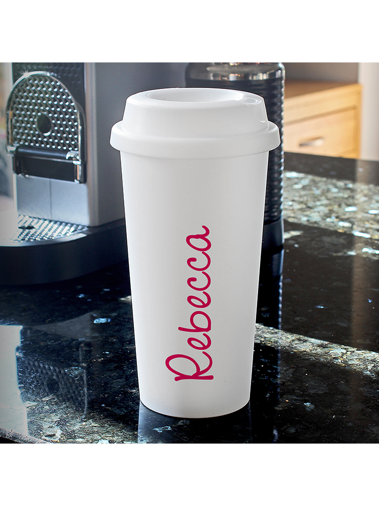 Personalised Pink Name Island Double Walled Travel Mug