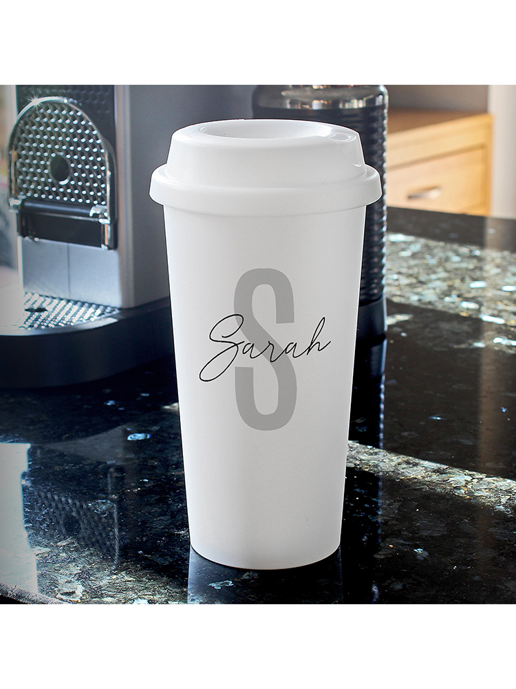 Personalised Initial & Name Double Walled Travel Mug