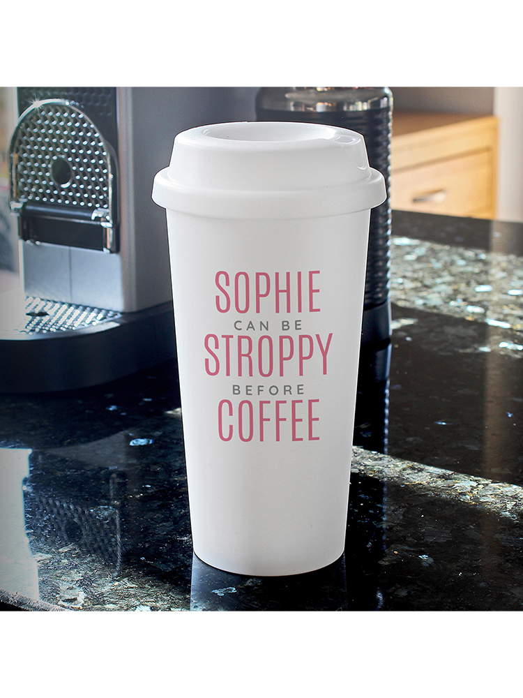 Personalised Pink Text Slogan Double Walled Travel Mug