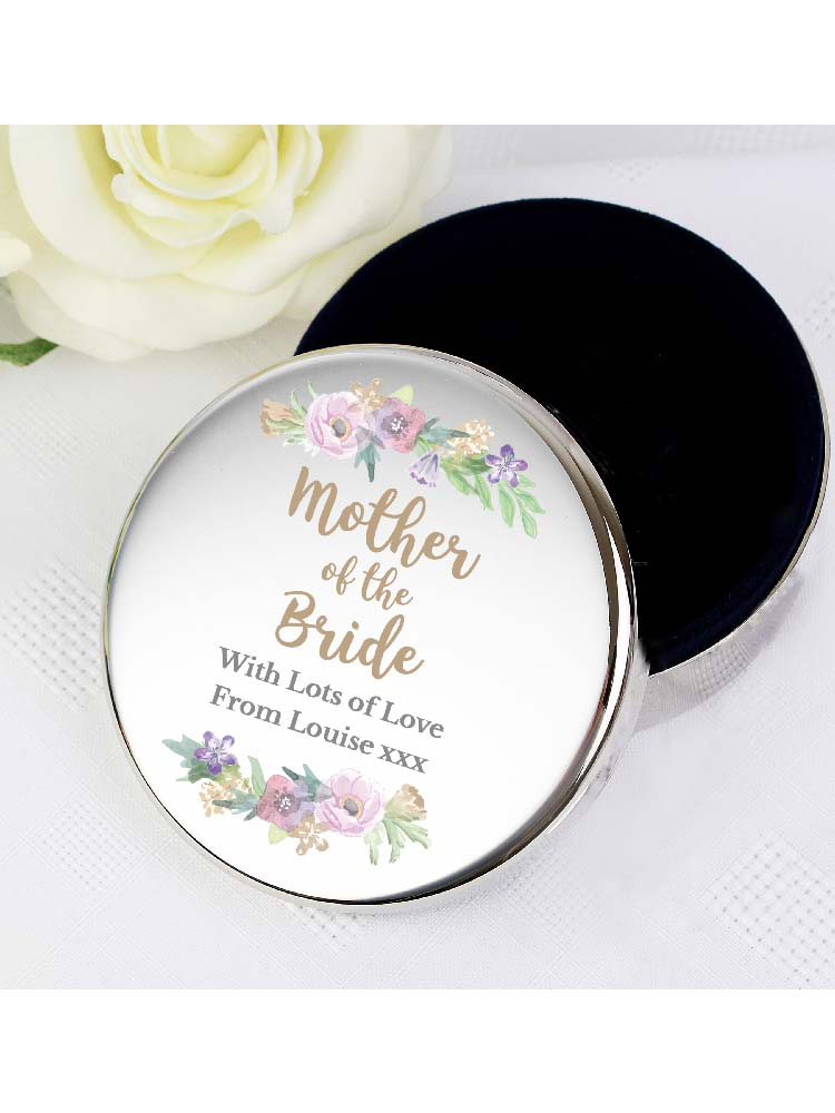Personalised Mother of the Bride 'Floral Watercolour Wedding' Round Trinket Box