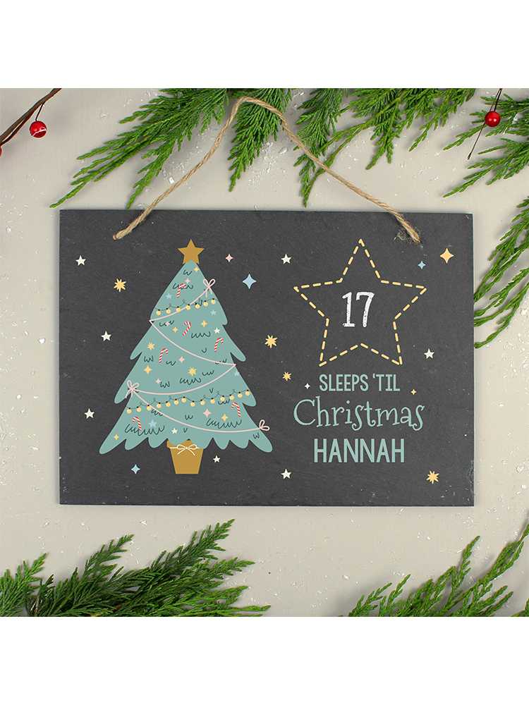 Personalised Christmas Countdown Hanging Large Slate Sign