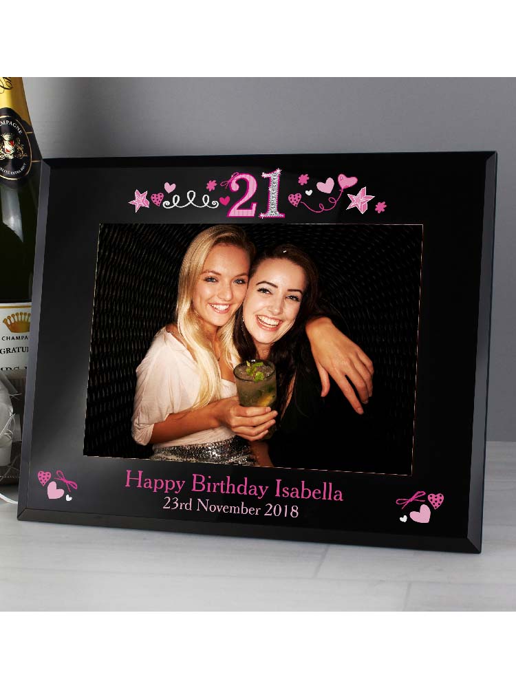 Personalised 21st Birthday Black Glass 7"x5" Photo Frame