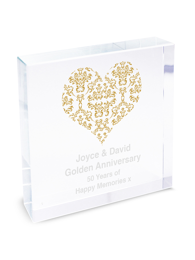 Personalised Gold Damask Heart Large Crystal Token